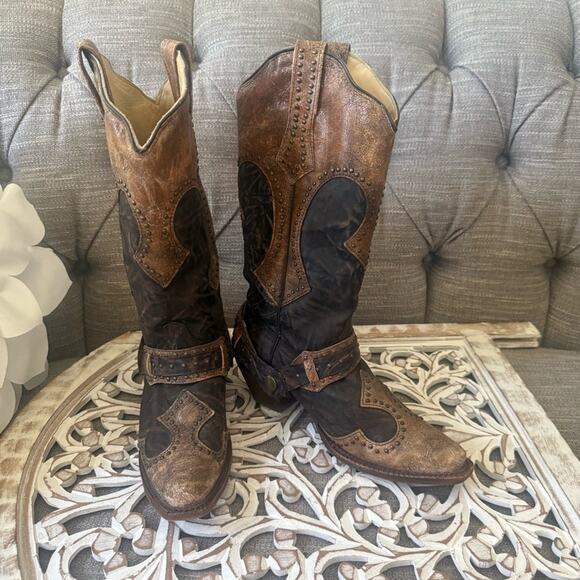 Corral Leather Western Cowboy Harness Boots Women’s 6.5 - Picture 3 of 11